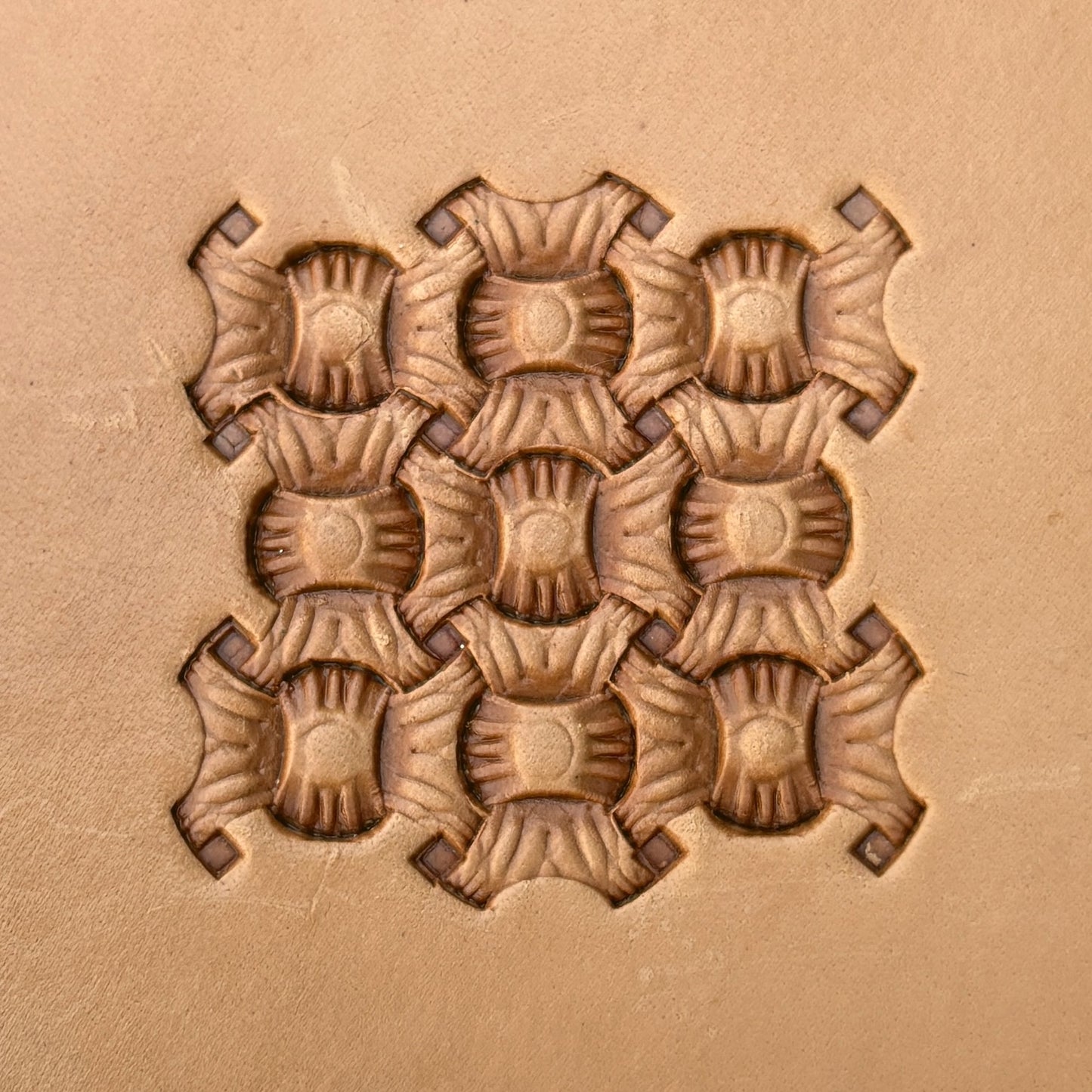 Honeycomb Style Basket Weave leather stamp LT245 — pattern imprint on veg-tan leather