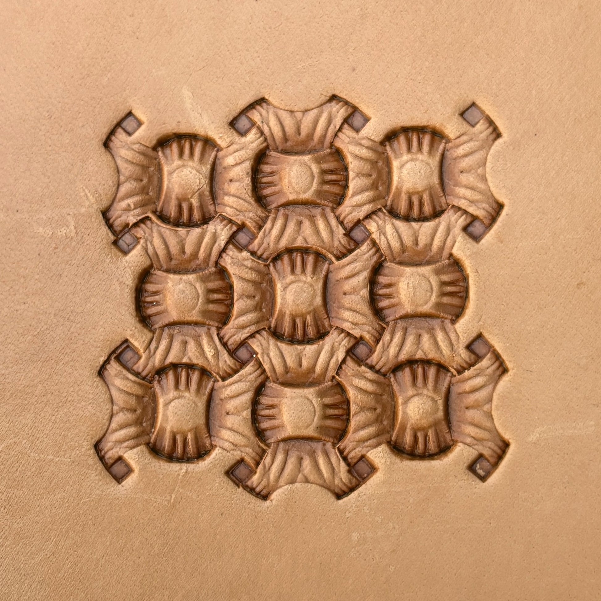 Honeycomb Style Basket Weave leather stamp LT245 — pattern imprint on veg-tan leather