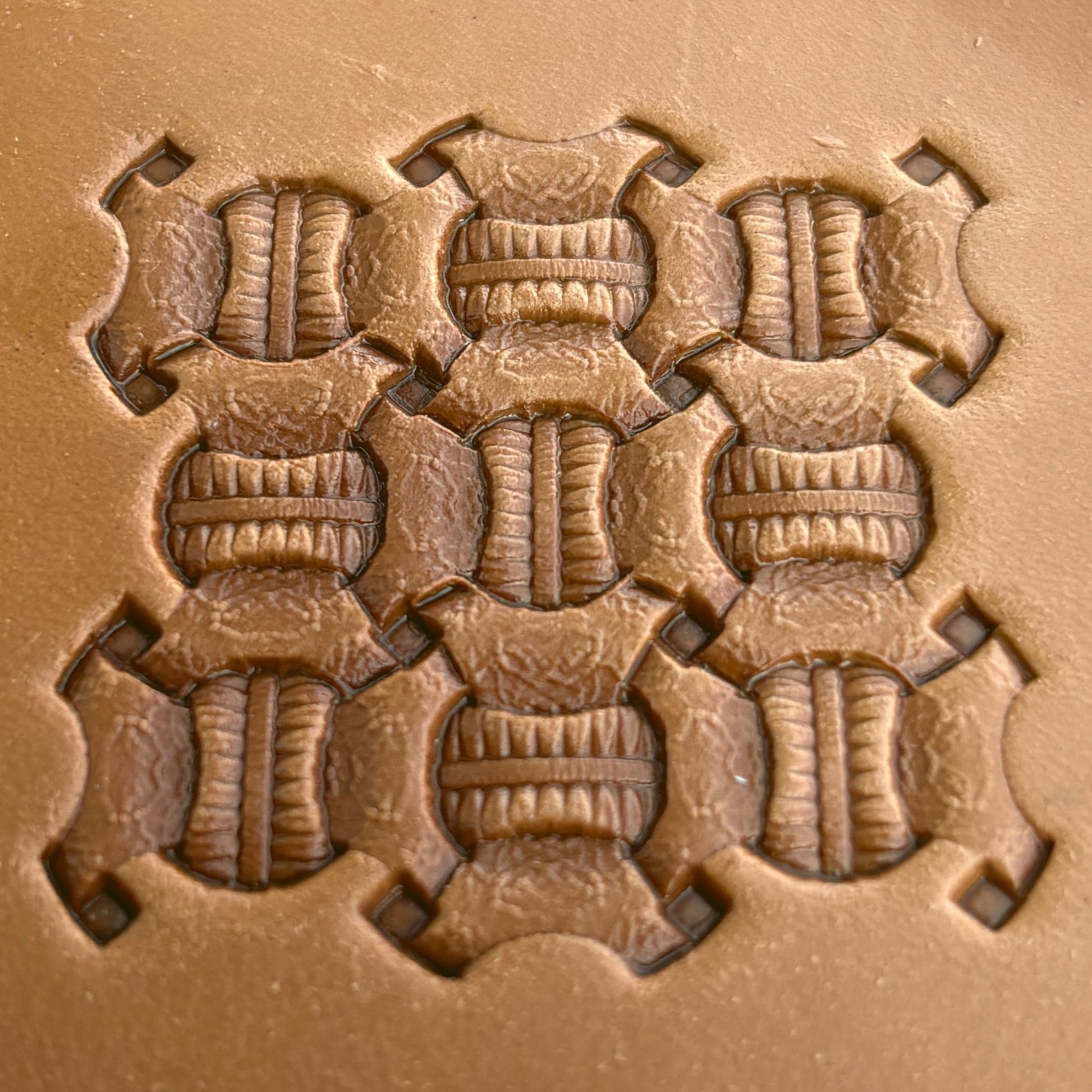 Geometric leather stamp LT246 — pattern imprint on veg-tan leather