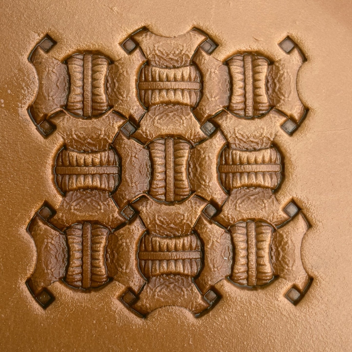 Geometric leather stamp LT246 — pattern imprint on veg-tan leather