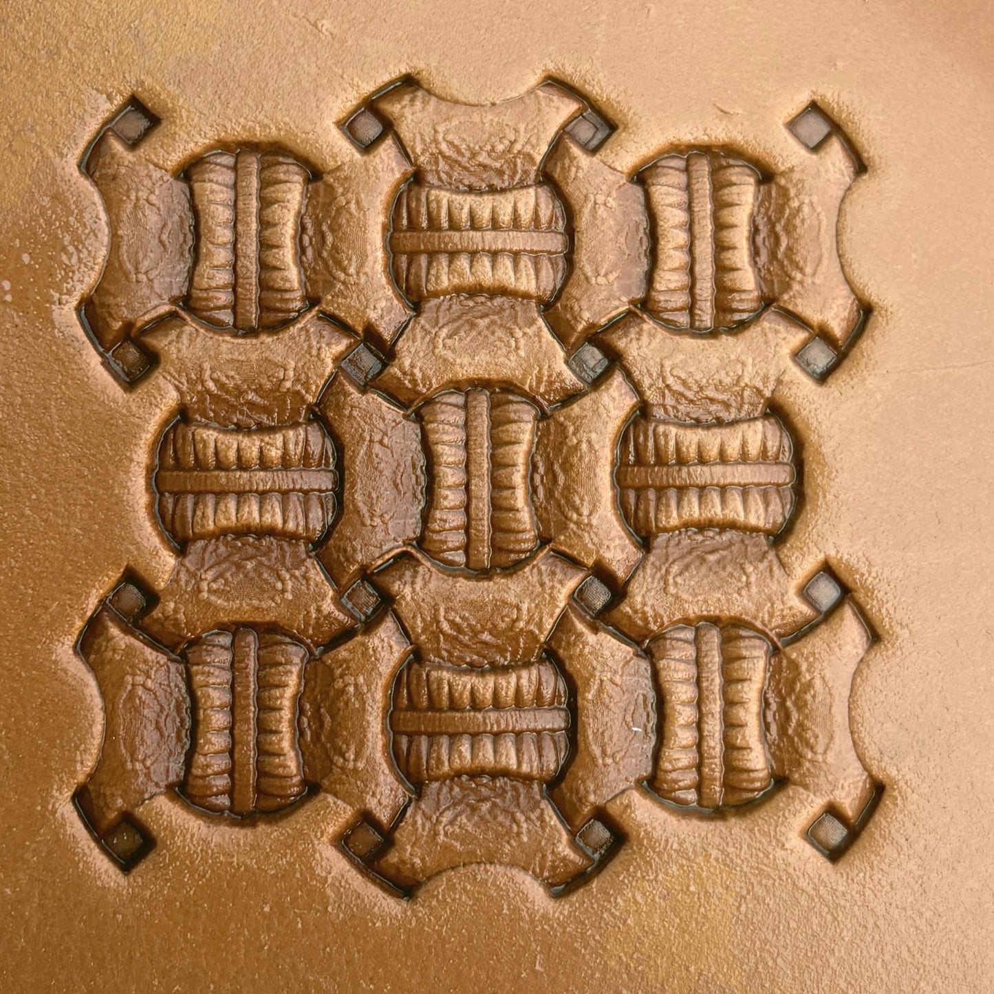 Geometric leather stamp LT246 — pattern imprint on veg-tan leather