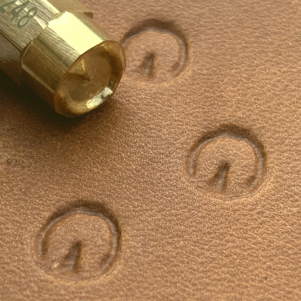 Hoof Mark Footprint leather stamp LT248 — brass stamping tool with imprint on natural veg-tan leather