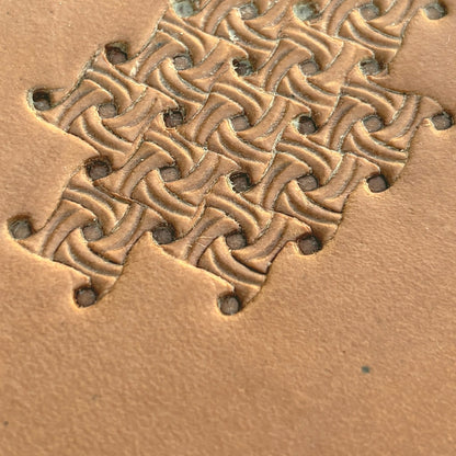 Interlocking Swirls Basket Weave leather stamp LT249 — pattern imprint on veg-tan leather