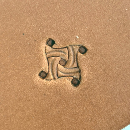 Interlocking Swirls Basket Weave leather stamp LT249 — single impression on veg-tan leather