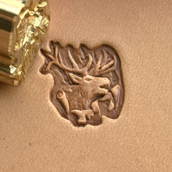Deer leather stamp LT255 — brass stamping tool with imprint on natural veg-tan leather