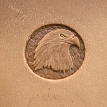 Eagle leather stamp LT256 — single impression on veg-tan leather
