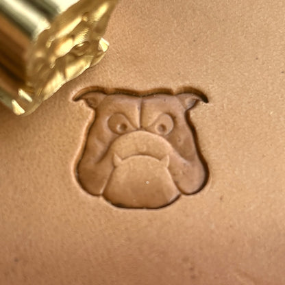 Dog leather stamp LT257 — brass stamping tool with imprint on natural veg-tan leather