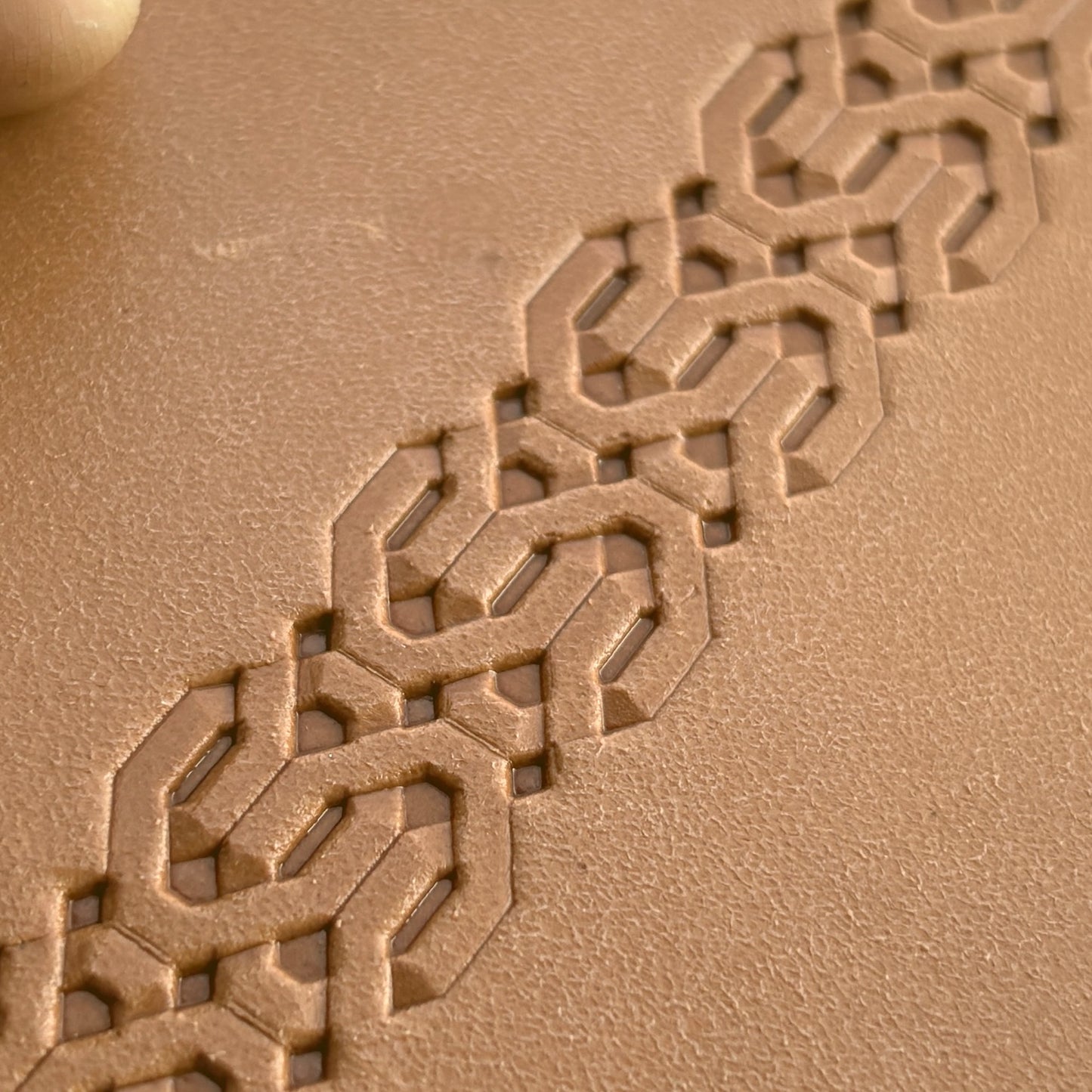 Geometric leather stamp LT258 — pattern imprint on veg-tan leather