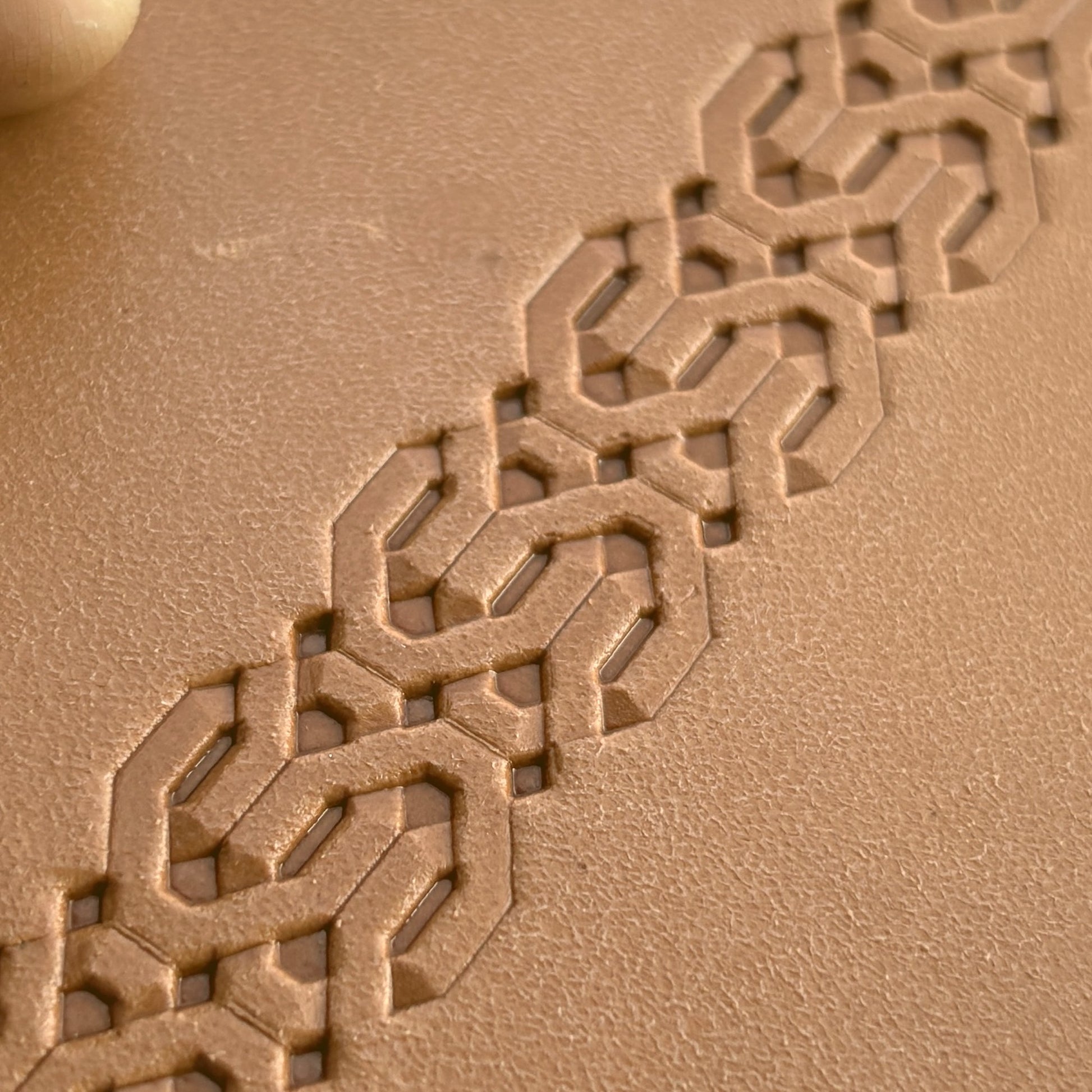 Geometric leather stamp LT258 — pattern imprint on veg-tan leather