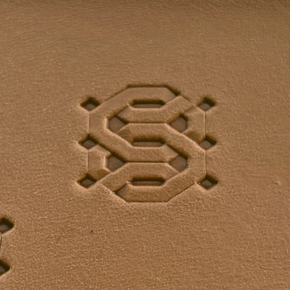 Geometric leather stamp LT258 — single impression on veg-tan leather