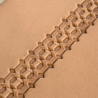 Geometric leather stamp LT259 — imprint on natural veg-tan leather