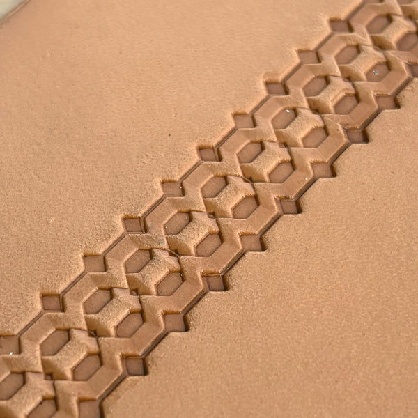 Geometric leather stamp LT259 — imprint on natural veg-tan leather