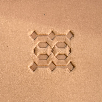 Geometric leather stamp LT259 — single impression on veg-tan leather