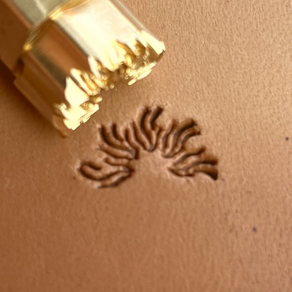Curved Spiky Motif leather stamp LT261 — brass stamping tool with imprint on natural veg-tan leather
