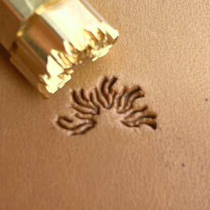 Curved Spiky Motif leather stamp LT261 — brass stamping tool with imprint on natural veg-tan leather