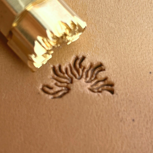 Curved Spiky Motif leather stamp LT261 — brass stamping tool with imprint on natural veg-tan leather