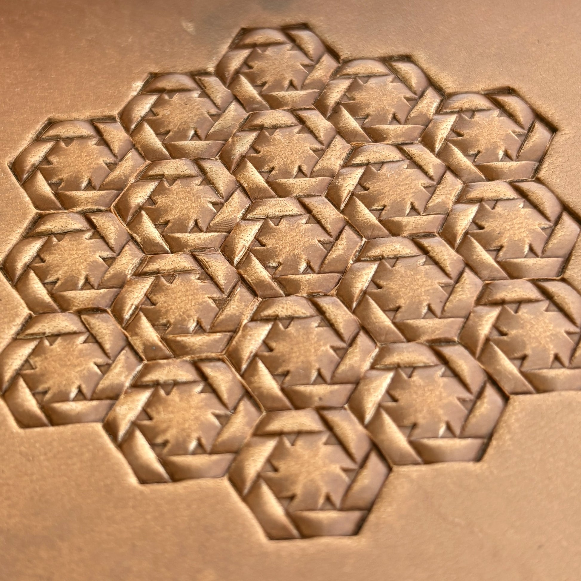 Geometric leather stamp LT269 — pattern imprint on veg-tan leather