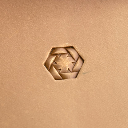 Geometric leather stamp LT269 — single impression on veg-tan leather