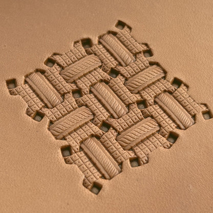 Basket Weave leather stamp LT270 — single impression on veg-tan leather