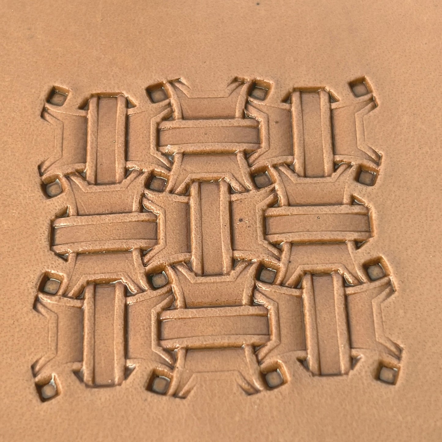 Basket Weave leather stamp LT271 — pattern imprint on veg-tan leather