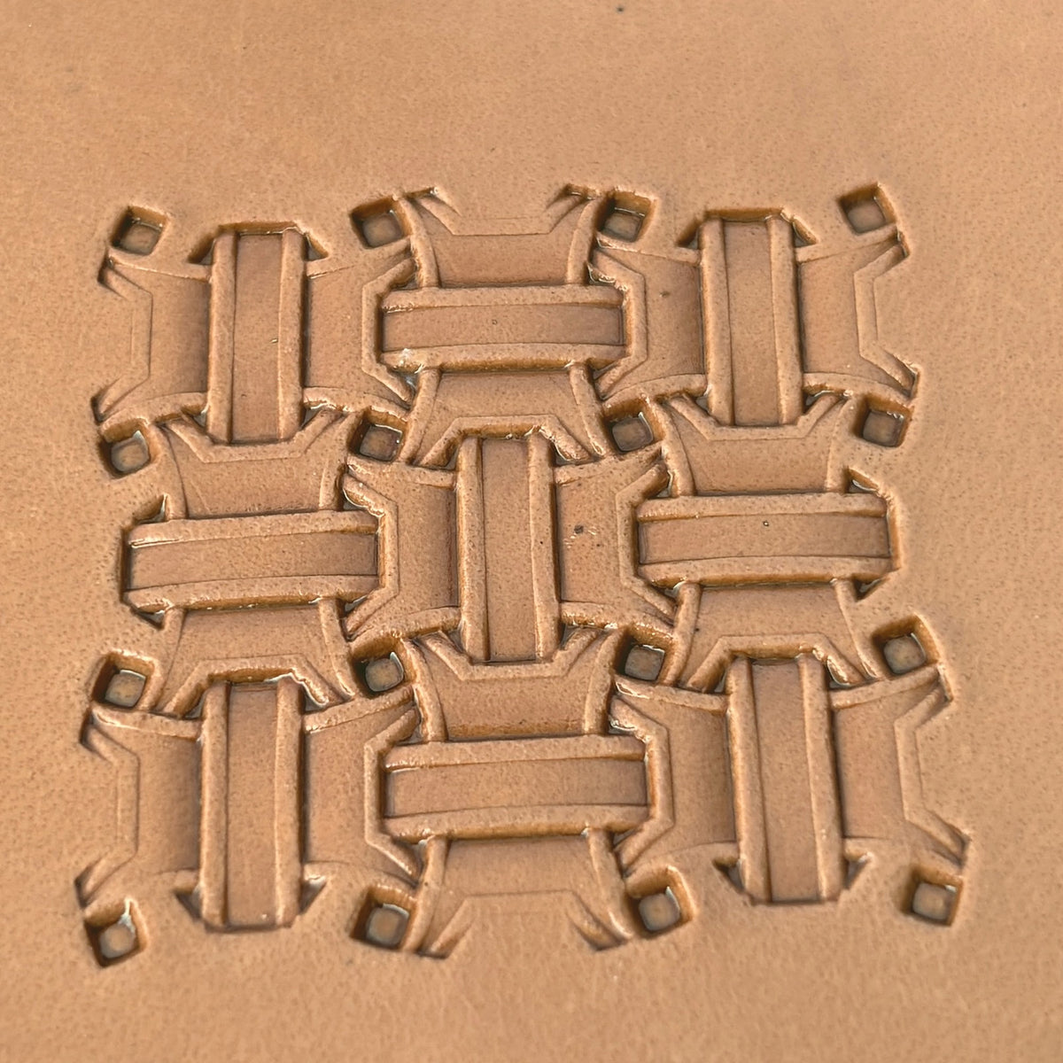 Basket Weave leather stamp LT271 — pattern imprint on veg-tan leather