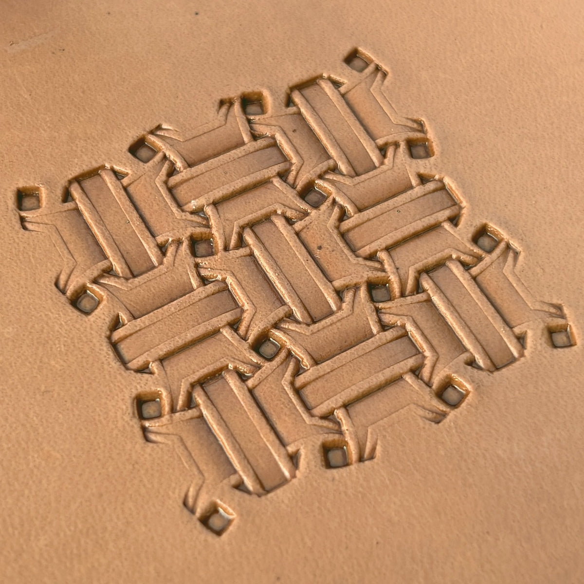 Basket Weave leather stamp LT271 — pattern imprint on veg-tan leather