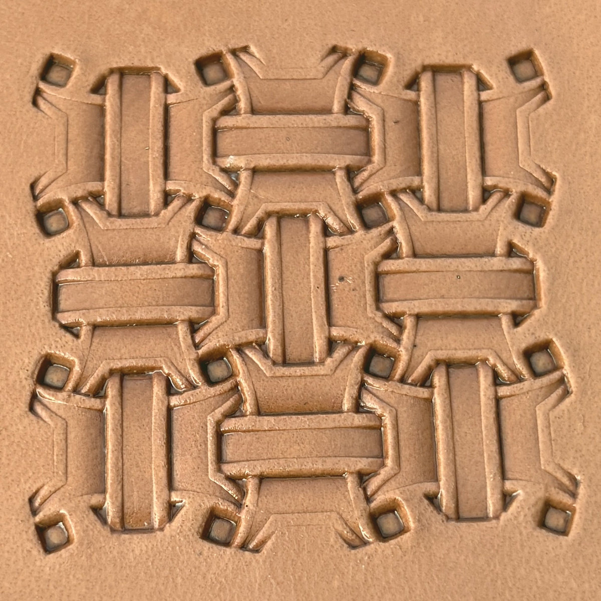 Basket Weave leather stamp LT271 — pattern imprint on veg-tan leather
