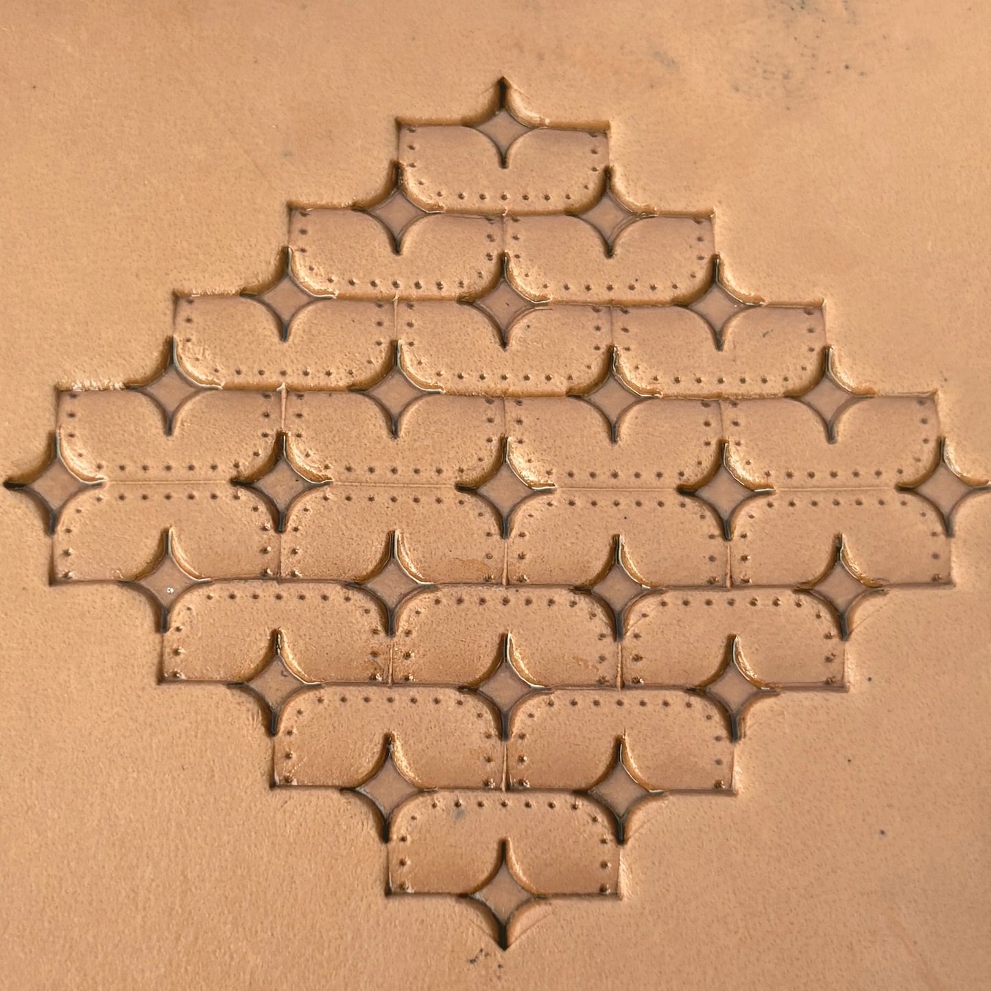 Star Tiles leather stamp LT273 — pattern imprint on veg-tan leather