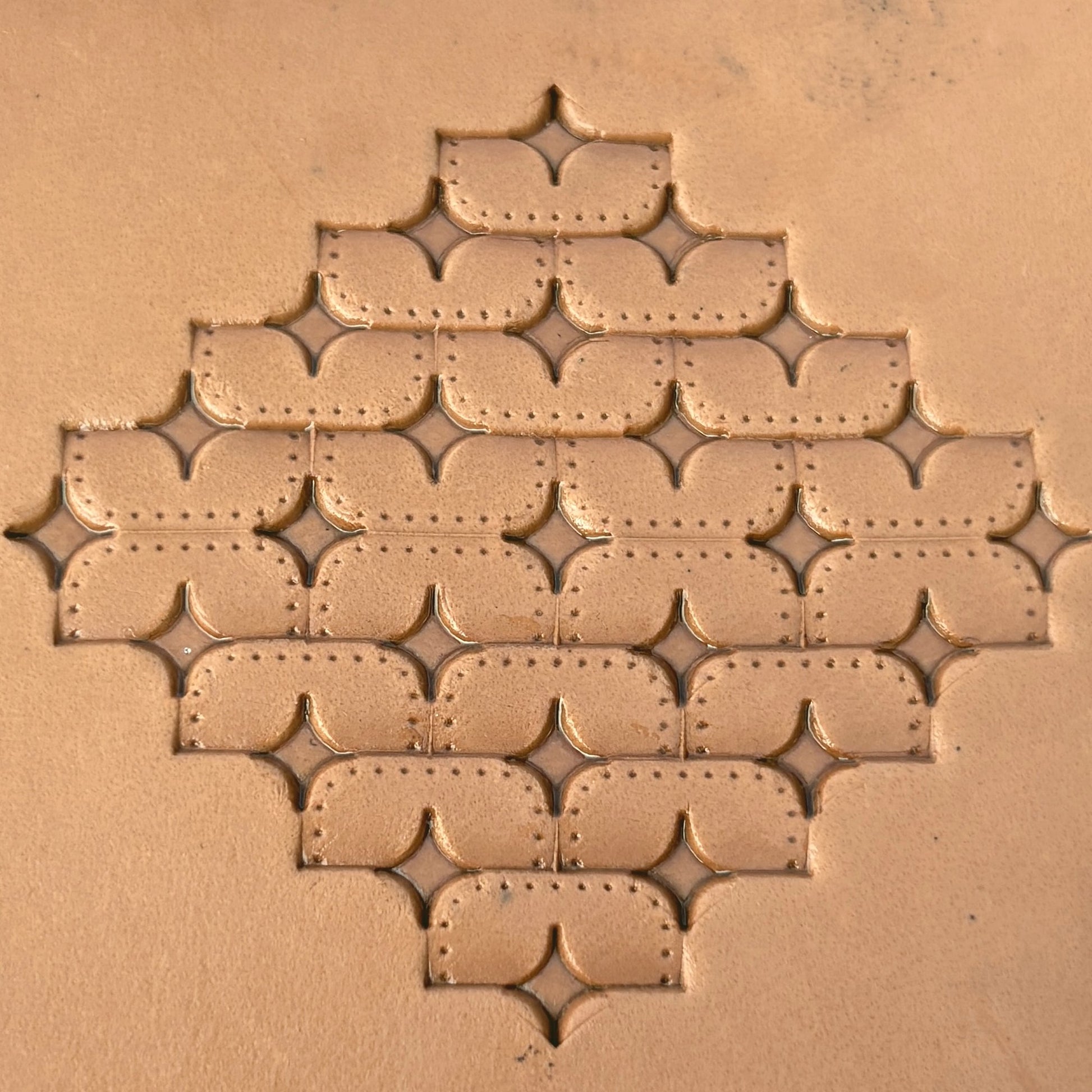 Star Tiles leather stamp LT273 — pattern imprint on veg-tan leather