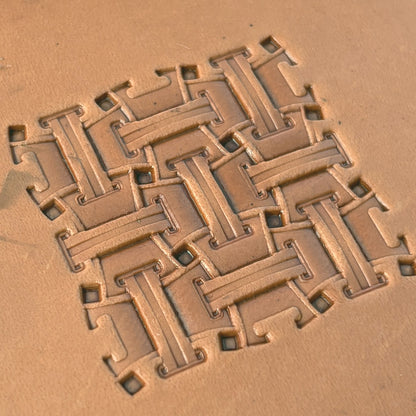 Basket Weave leather stamp LT274 — pattern imprint on veg-tan leather