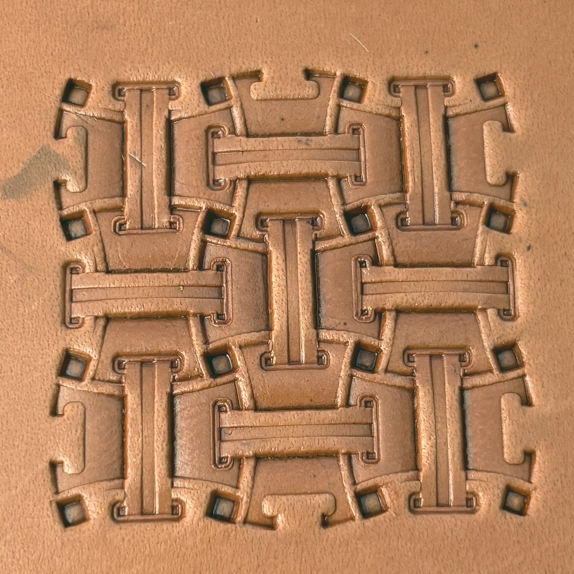Basket Weave leather stamp LT274 — pattern imprint on veg-tan leather