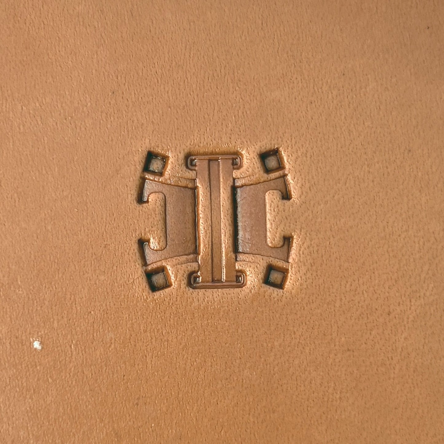 Basket Weave leather stamp LT274 — single impression on veg-tan leather