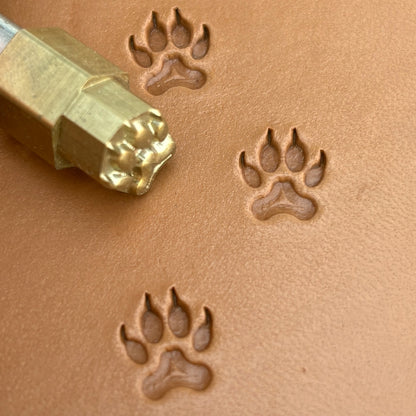 Wild Track Paw leather stamp LT277 — brass stamping tool with imprint on natural veg-tan leather