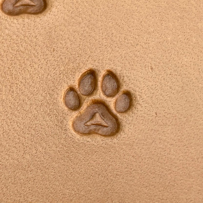 Paw Cat leather stamp LT278 — single impression on veg-tan leather
