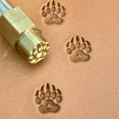Track Paw Bear leather stamp LT279 — pattern imprint on veg-tan leather