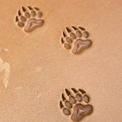 Track Paw Bear leather stamp LT279 — pattern imprint on veg-tan leather