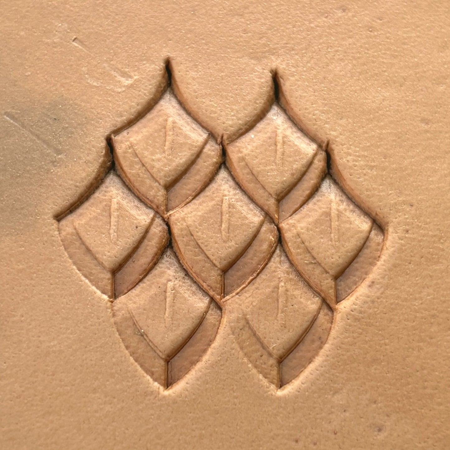 Geometric leather stamp LT284 — pattern imprint on veg-tan leather