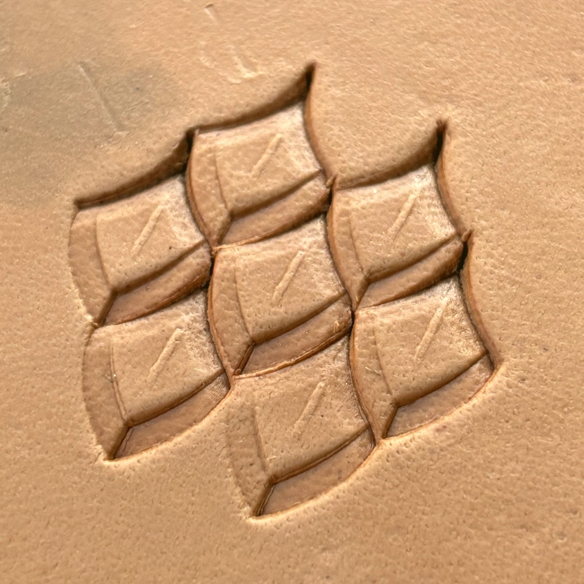 Geometric leather stamp LT284 — pattern imprint on veg-tan leather