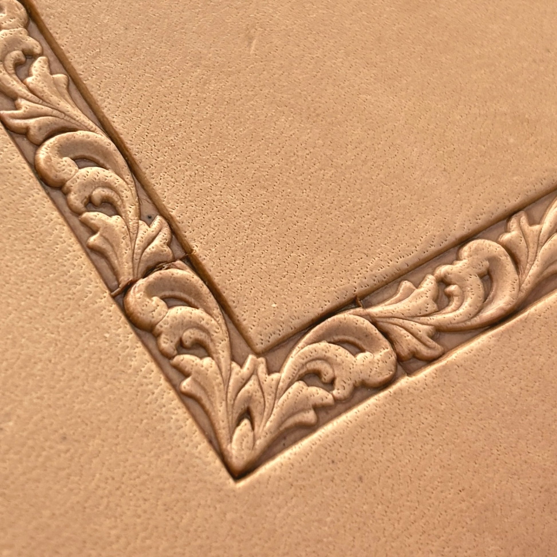 Ornamental leather stamp LT288 — pattern imprint on veg-tan leather