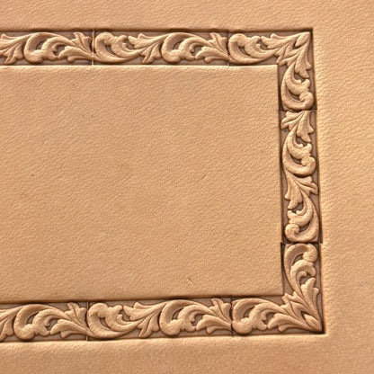 Ornamental leather stamp LT288 — single impression on veg-tan leather