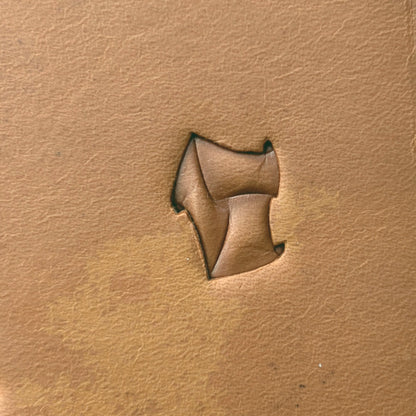 Twisted Shape Geometric leather stamp LT290 — single impression on veg-tan leather
