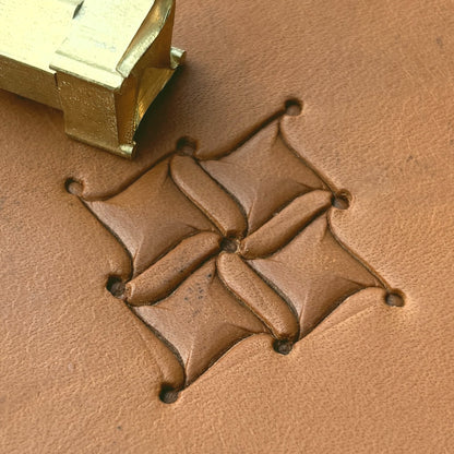 Quilt Style leather stamp LT291 — brass stamping tool with imprint on natural veg-tan leather
