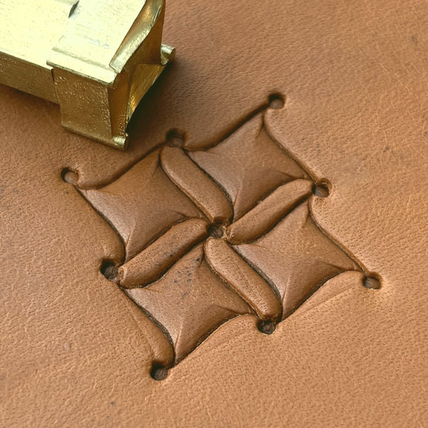 Quilt Style leather stamp LT291 — brass stamping tool with imprint on natural veg-tan leather
