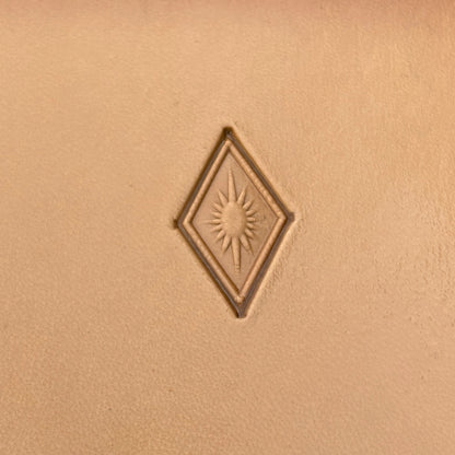 Sunburst Diamonds Geometric leather stamp LT292 — single impression on veg-tan leather