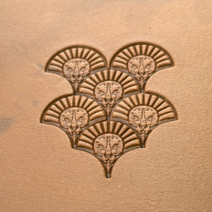 Fan Motif leather stamp LT293 — pattern imprint on veg-tan leather