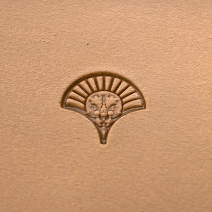 Fan Motif leather stamp LT293 — single impression on veg-tan leather