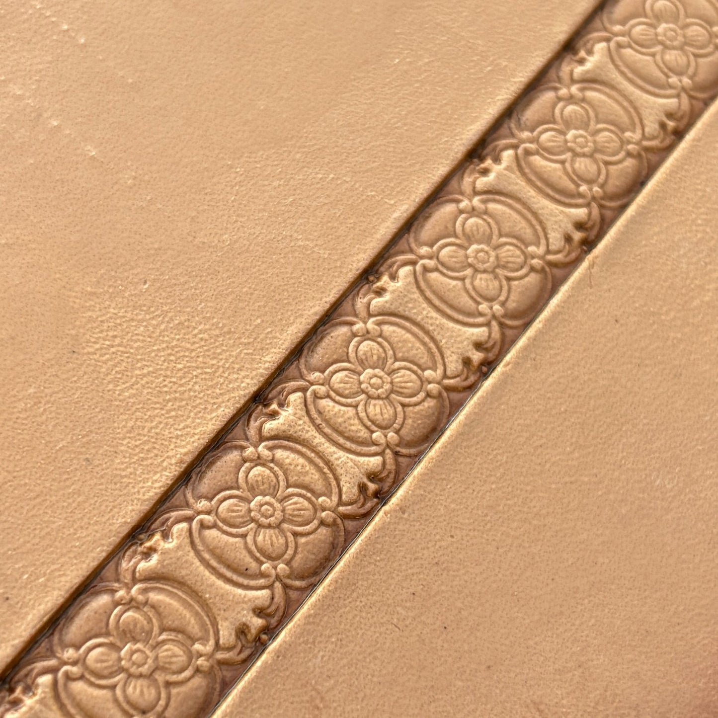 Floral Border leather stamp LT294 — pattern imprint on veg-tan leather