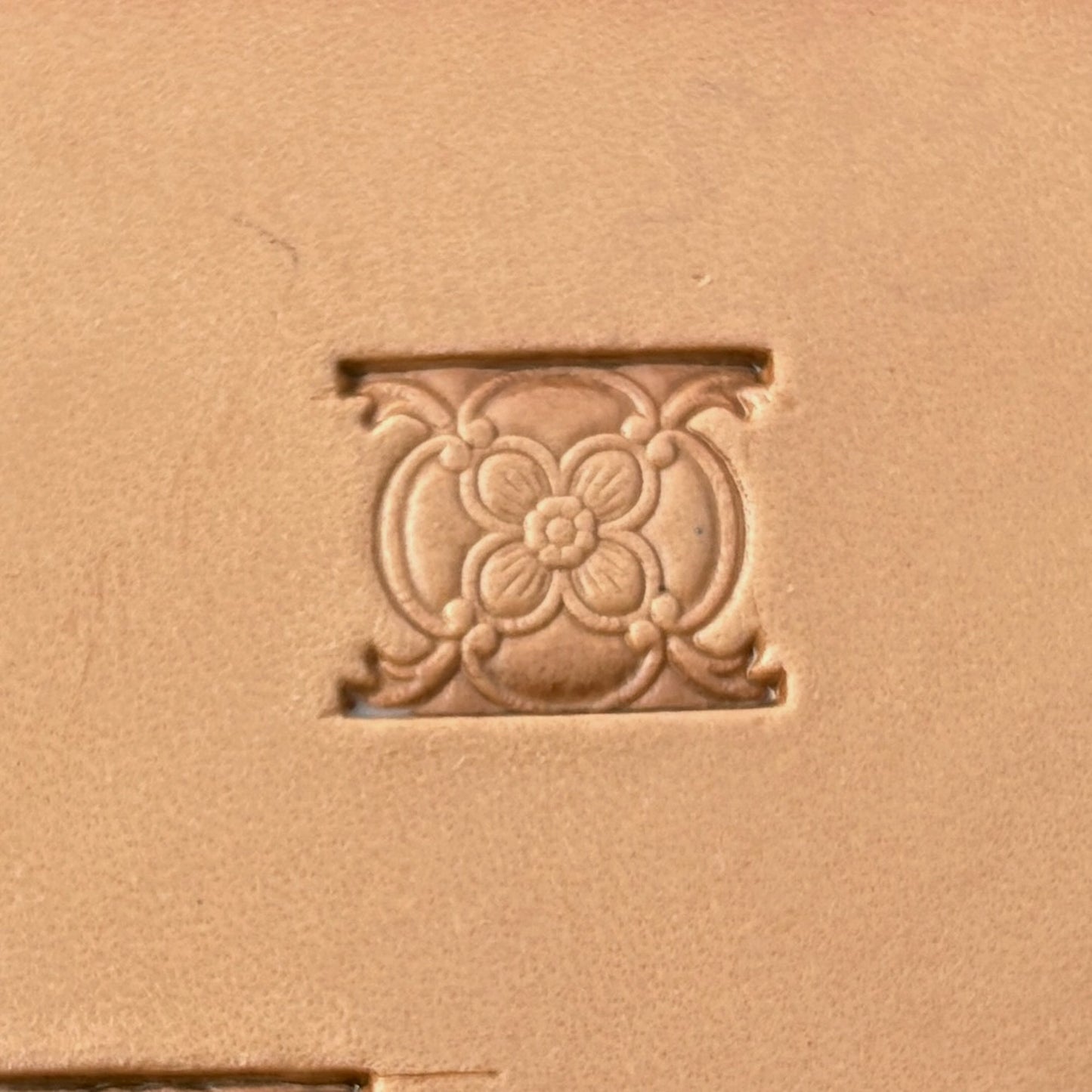 Floral Border leather stamp LT294 — single impression on veg-tan leather
