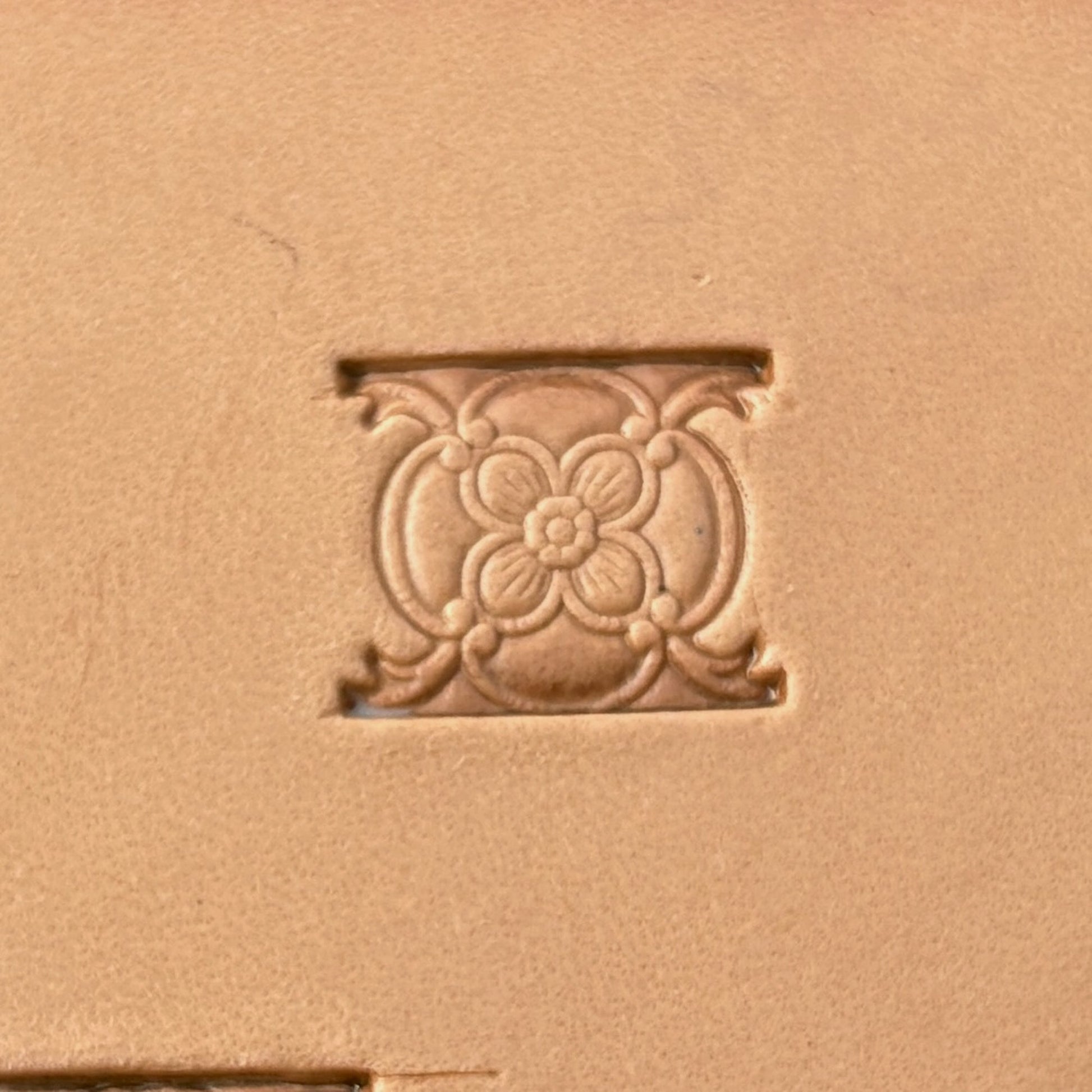 Floral Border leather stamp LT294 — single impression on veg-tan leather