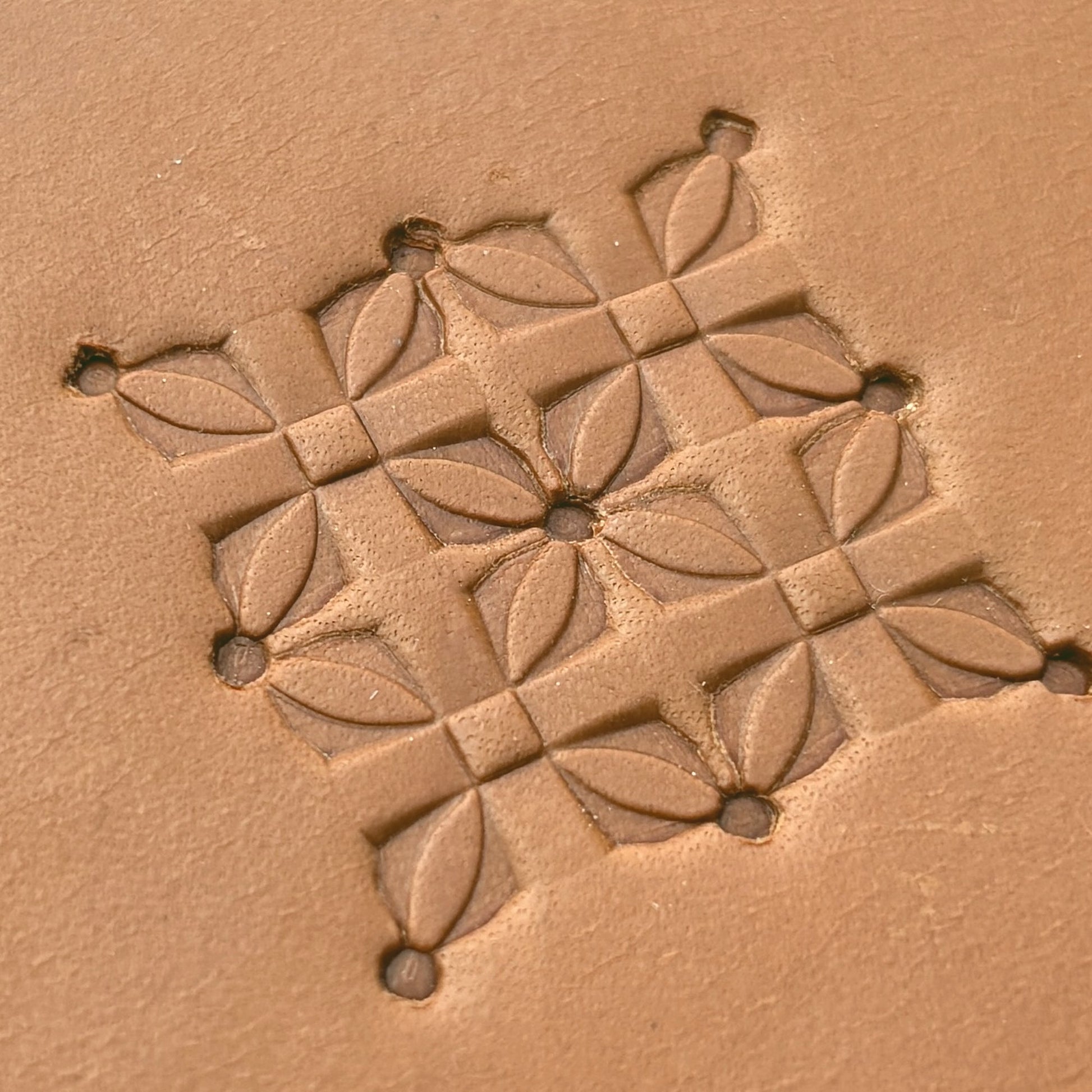 Floral Grid Geometric leather stamp LT297 — pattern imprint on veg-tan leather